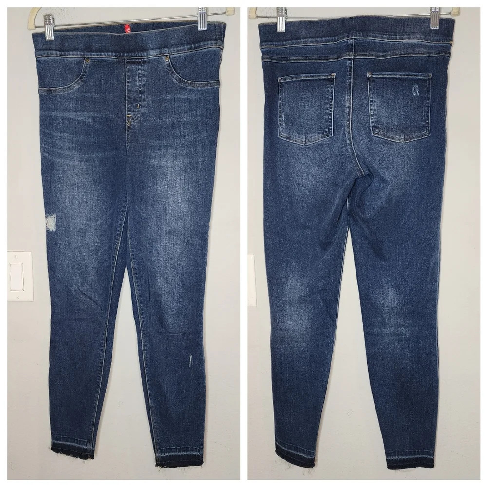 Spanx Pull On Medium Wash Stretch Denim jeggings skinny jeans size medium